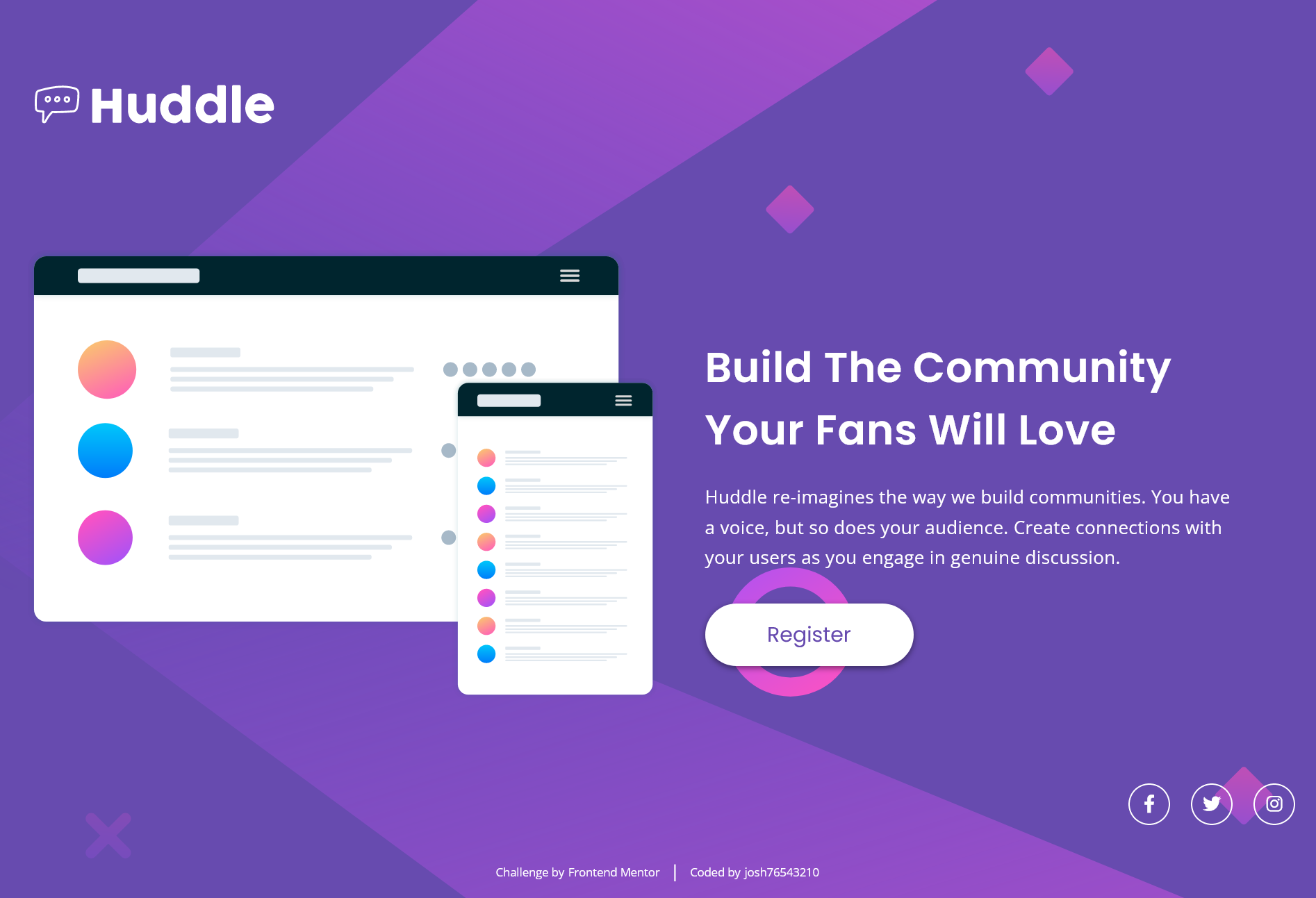 Huddle landing page with single introductory section screenshot