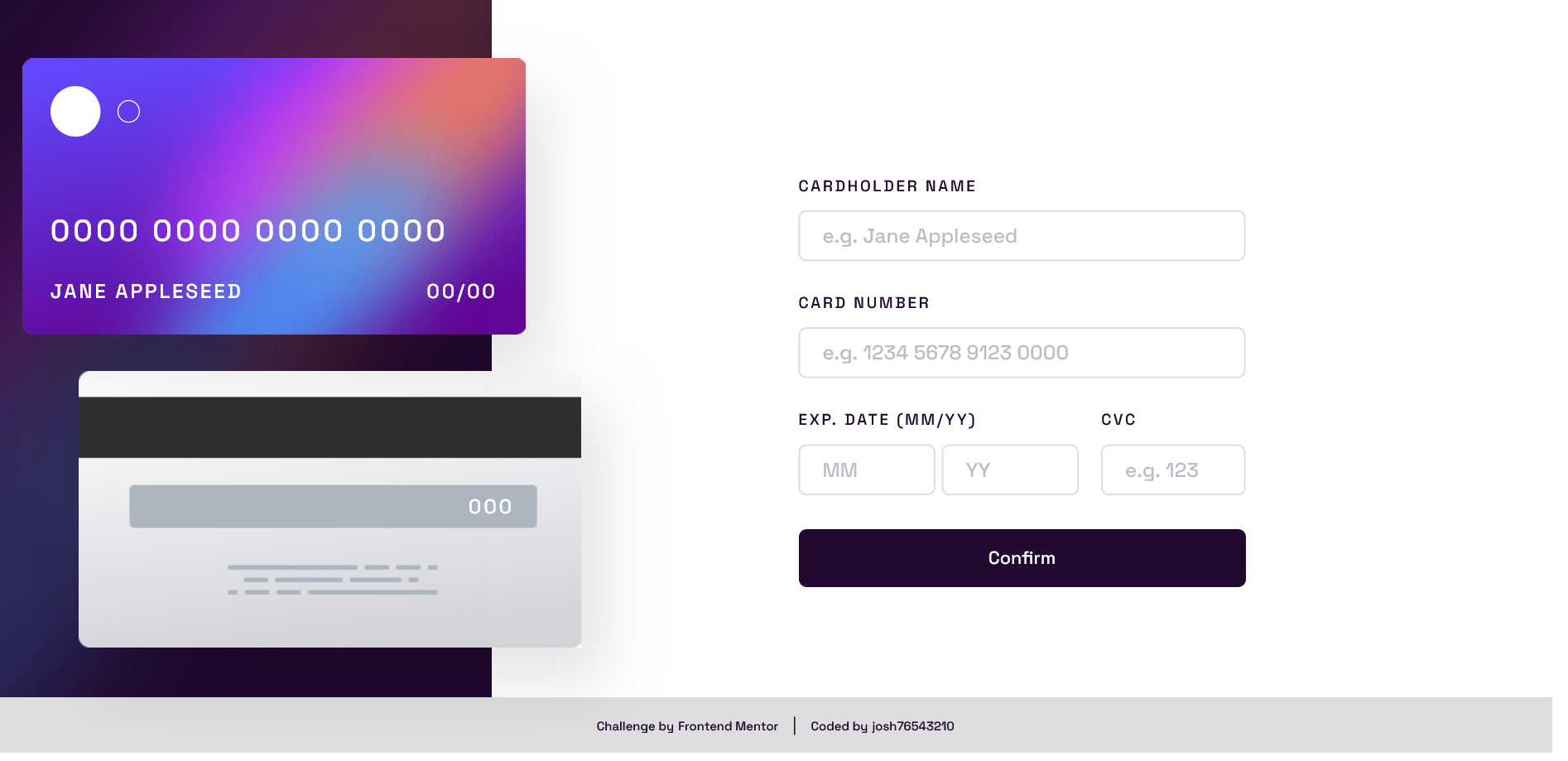 Interactive card details form screenshot