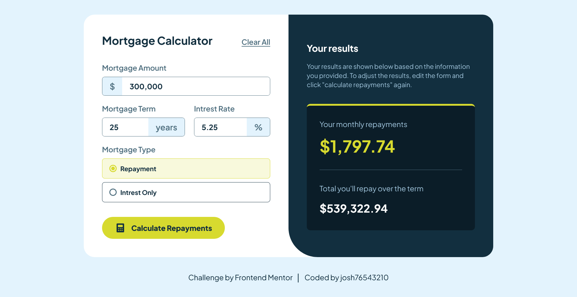 Mortgage Repayment Calculator screenshot